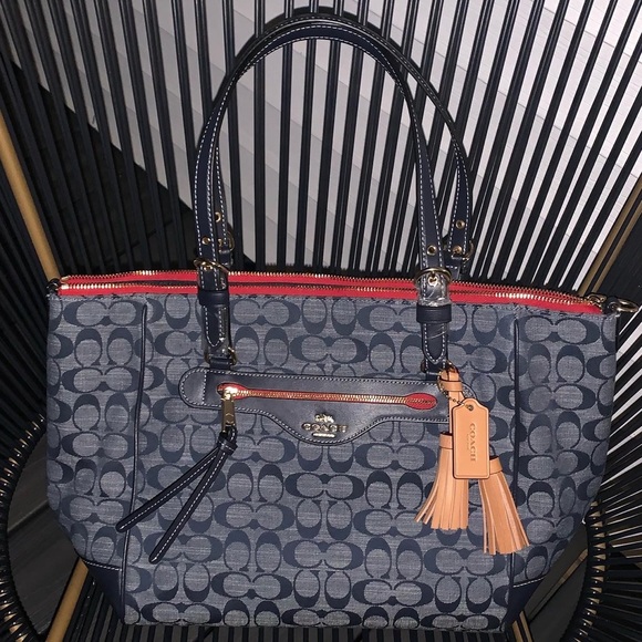 COACH DENIM MULTI ZIP TOTE - Picture 3 of 8